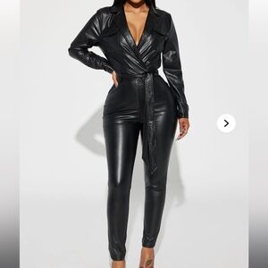 Black Faux Leather Jumpsuit